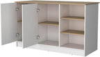 Melamine Kitchen Island with Two Doors and Three Open Shelves | two doors with internal shelves and three open storage shelves