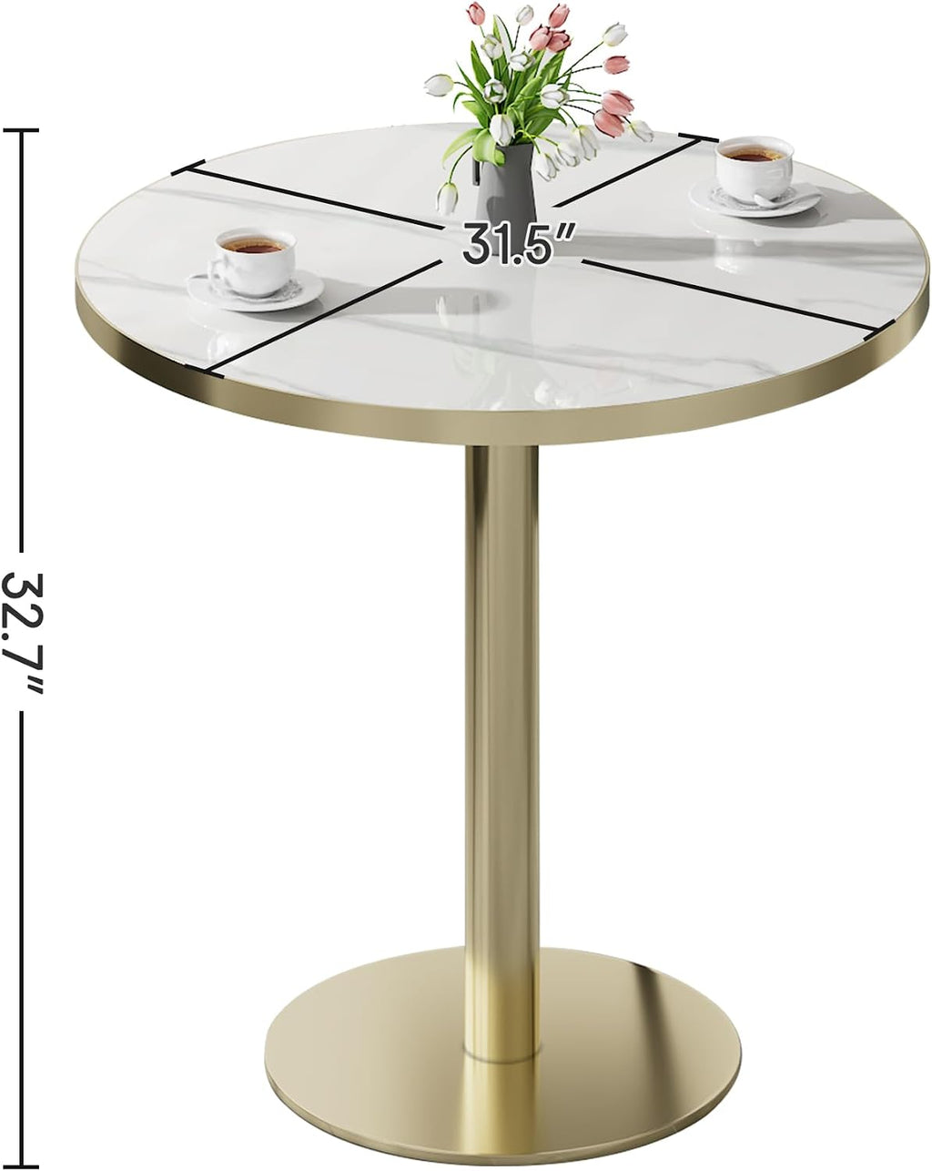 Round Modern Dinning 31.5 inches Bistro Table Tulip with Faux Marble top,Easy Assemble,Sturdy Metal Frame Diameter