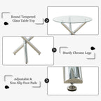 5-Piece Luxury Round Glass Dining Table Set, 39'' Modern Tempered Glass Kitchen Table Set Silver Base & 4 Grey Silver High-End Dining Chairs, Contemporary Circle Dinette Table Set of 4