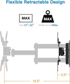 EVERVIEW Full Motion TV Monitor Wall Mount Bracket Articulating Arms Swivel Tilt Extension Rotation for Most 13-42 Inch LED LCD Flat Curved Screen Monitors & TVs, Max VESA 200x200mm up to 44lbs