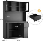 71" Kitchen Pantry Cabinet,Tall Storage Cabinet with Doors & Shelves Adjustable, Kitchen Storage Hutch with Microwave Shelf,Coffee Bar,Led Lights&Charging Station,Corner Pantry Cabinet for Living Room