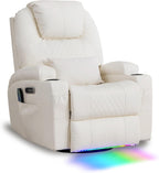 AHMED Dual Motor Power Swivel Rocker Recliner Chair, Faux Leather, Beige | Electric Glider Rocking Chairs, Massage & Heat, Cup Holders, LED Lights, USB A/USB C Ports
