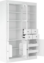 Freestanding Buffet with Hutch, 47.2 * 15.7 * 75 inch Tall Kitchen Pantry Cabinet with 4 Drawers, Door Shelves and Pull-Out Trays for Dining, Living Room, White