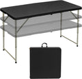 VECELO Folding Table 4 Ft, 3 Adjustable Height, Portable w/Handle, Black | Fold-in-Half, Heavy Duty, Space Saving, Plastic Utility Table, for Camping, Party, Dining, Indoor & Outdoor Use