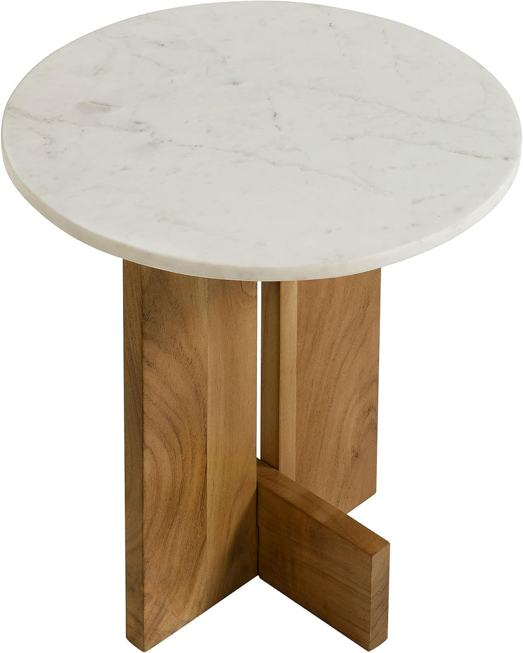 Modway Tarin Marble Top Side Table in Natural - Round Acacia Wood Living Room End Table - Modern Plant Stand or Small Drink Table