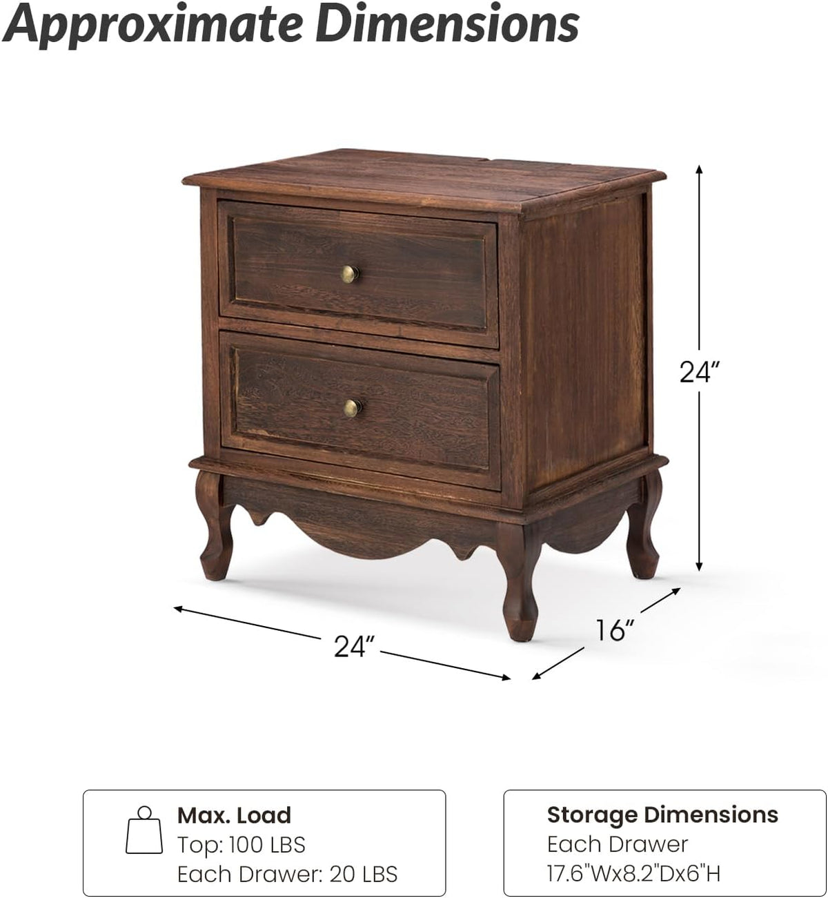 End Table with Charging Station, Wood Side Table with 2 Drawers Organizer, Farmhouse Accent Table for Living Room and Sofa, Walnut