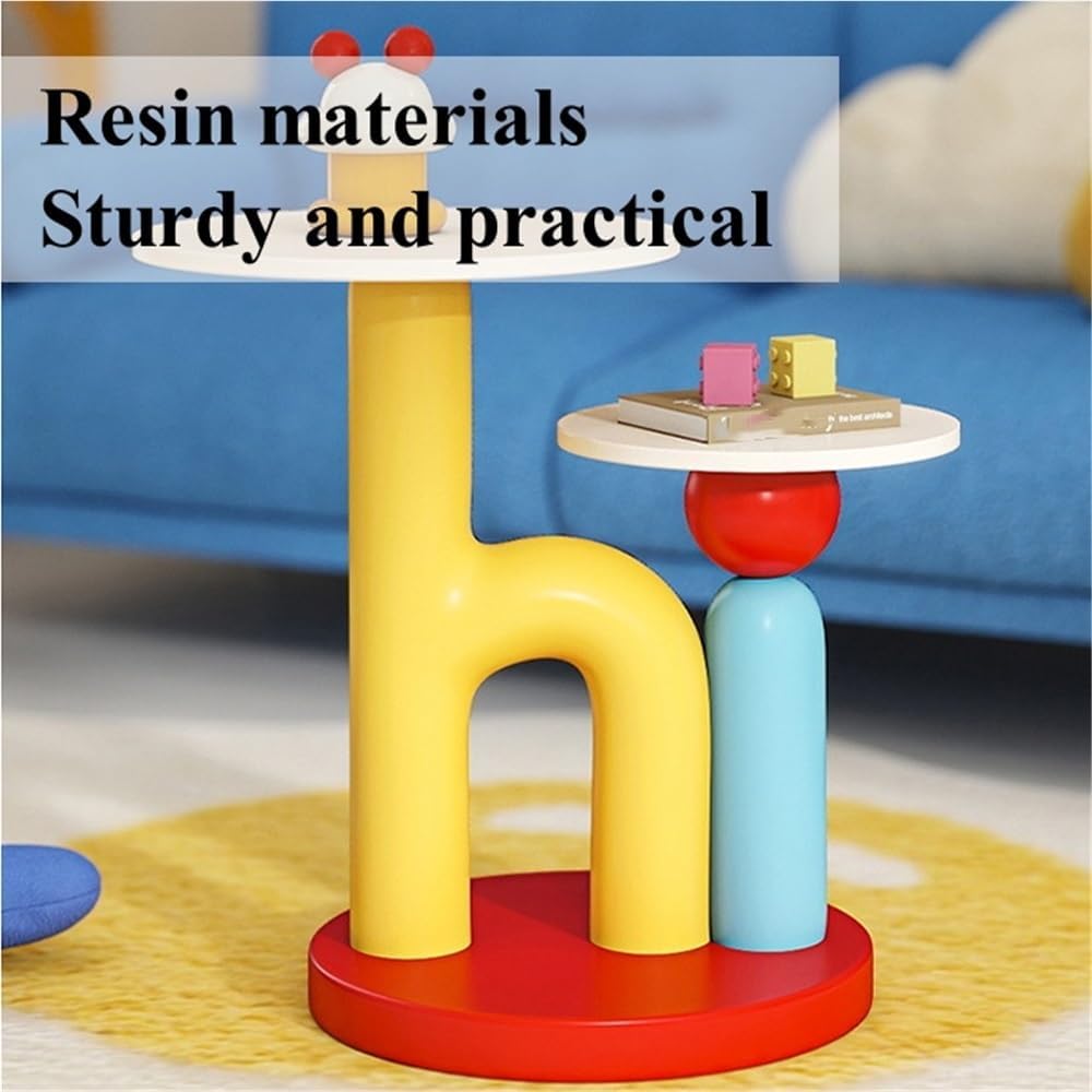 Round End Table with Double-Layer Tabletop, Cute HI-Shape Side Table, Colorful Bedside Table with Stable Base, Coffee Table for Living Room