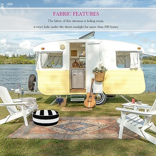 Outdoor Inflatable Ottomans with Insert Round 21x9 Inch Black Striped Pattern Patio Foot Stools and Ottomans Portable Footrest