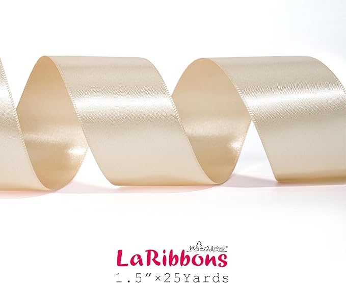 LaRibbons Nude Satin Ribbon 1 1/2 Inch 25 Yards Luxury Double Faced Silk Ribbon for Flower Bouquet Crafts Gift Wrapping Wedding Party Decoration