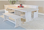 Pemberly Row 75" x 56" Farmhouse Wood Breakfast Nook Set with Table, Storage, Reversable Benche, L-Shaped Corner Bench, for Dining Room, in Marble White Finish