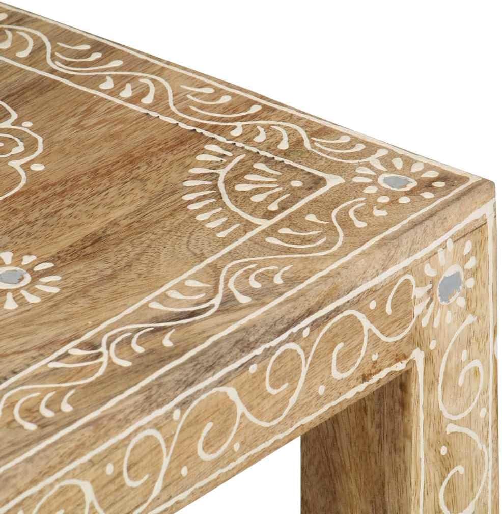 2 Piece Side Table Set Solid Mango Wood Hand-Painted Nesting Tables for Living Room Brown