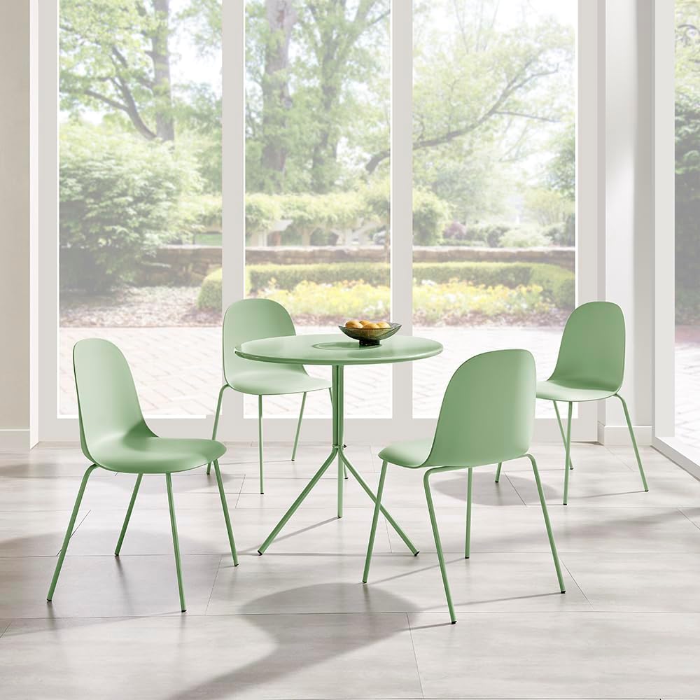 Green Dining Chairs Set of 4, Plastic Stackable Kitchen Chairs, Classic Indoor/Outdoor Chair with Metal Legs for Dining Room, Kitechen, Cafes, Restaurants