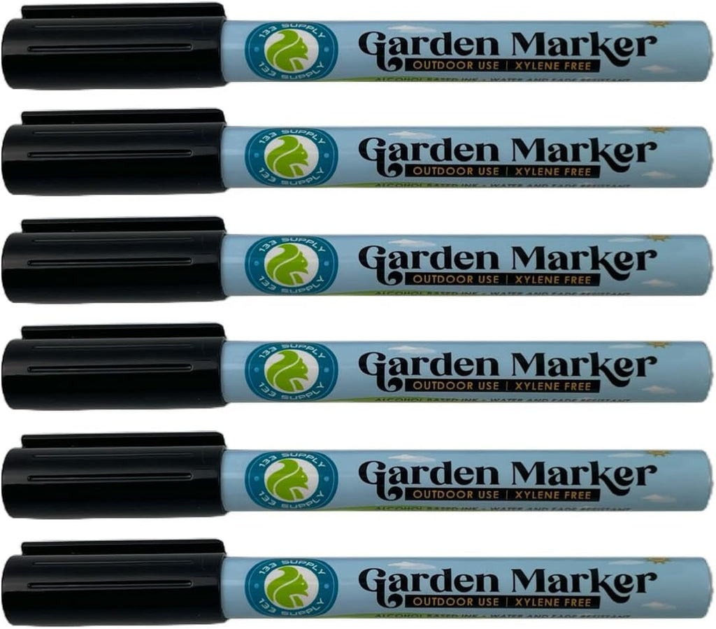 6 Pack Garden Marker Pen Permanent Markers Black (UV Fade Resistant Marker Pens for Plant Markers Garden Markers Waterproof Pen Black Markers Outdoor Marker for Garden Plant Label 0.8mm)