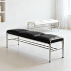 Modern Stainless Steel Long Bench with Leather Cushion Home-use Soft-Pack Shoe Changing Stool Black Entryway(Large)