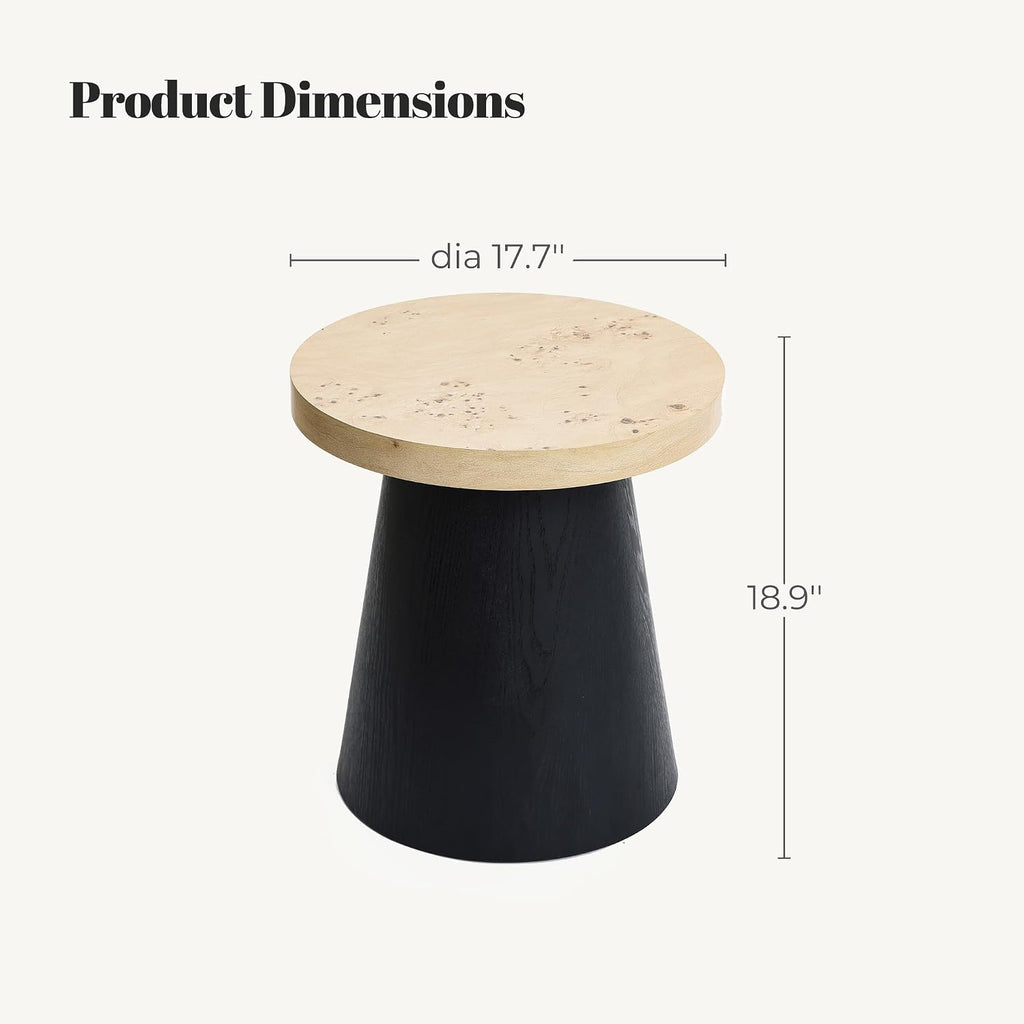 LuxenHome Side Table, 19'' Small Round Accent End Table, Light Wood Finish Top with Black Base Beside Table for Small Spaces, Modern Boho Nightstand for Living Room,Bedroom,Home Office