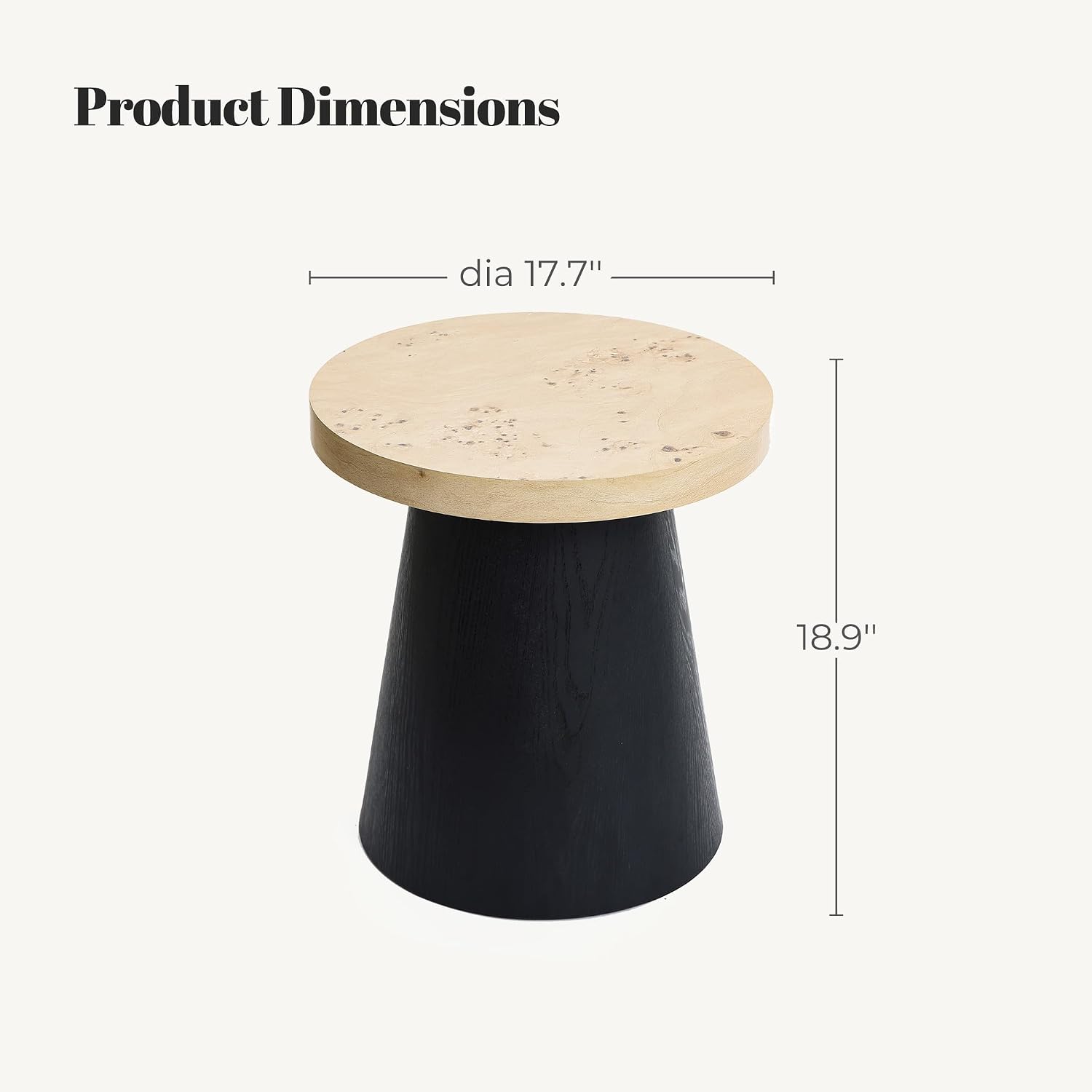 LuxenHome Side Table, 19'' Small Round Accent End Table, Light Wood Finish Top with Black Base Beside Table for Small Spaces, Modern Boho Nightstand for Living Room,Bedroom,Home Office