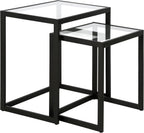 Henn&Hart Rectangular Nested Side Table in Blackened Bronze, Table for Living Room, Bedroom | Nested set of two tables with glass tops and a sleek metal frame for displaying in living rooms, offices, or family rooms