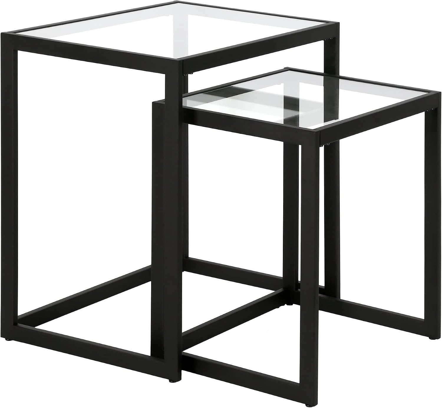 Henn&Hart Rectangular Nested Side Table in Blackened Bronze, Table for Living Room, Bedroom | Nested set of two tables with glass tops and a sleek metal frame for displaying in living rooms, offices, or family rooms