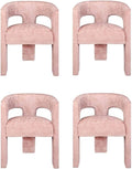 Jofran Gwen Jacquard Upholstered Accent Chair, Modern Luxury Plush Sculptural Armchair for Dining Room or Living Room, Chairs Living Room, Pink, Set of 4
