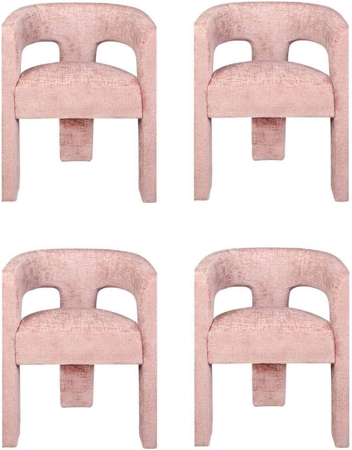 Jofran Gwen Jacquard Upholstered Accent Chair, Modern Luxury Plush Sculptural Armchair for Dining Room or Living Room, Chairs Living Room, Pink, Set of 4