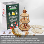 17 Inches Christmas Wooden Pyramid with 6 Candle Holders- Nativity Scene Set-Under The Christmas Tree - Table Top Holiday Decor - 3 Tiers Carousel (Two)