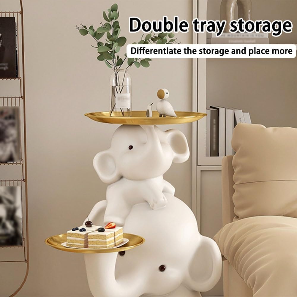 Elephant Shaped Side Table with Two Trays, Stylish Resin End Tables, Cute Small Accent Table, Modern Coffee Table for Living Room, Bedroom, Patio
