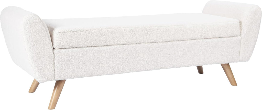 HomePop 60" Modern Storage Bench with Wood Legs - Sherpa Cream
