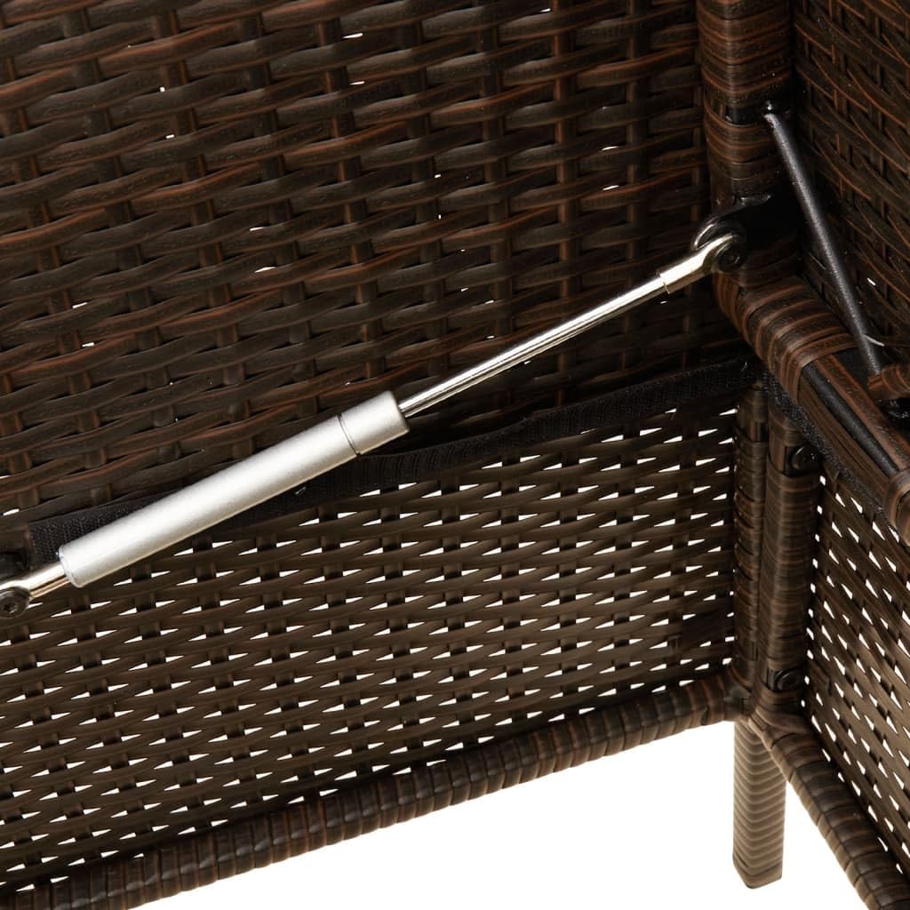 Brown Poly Rattan Patio Storage Bench with Cushions, Outdoor Seating with Waterproof Bag and Gas Spring Lid
