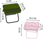 Portable Foldable Camping Stool Chair - Ultralight Travel Stool with Storage Pocket, Handbag Style Design, Double Set、Couple Set (OD Green & Pink Cherry)