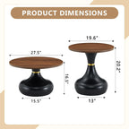 2-Piece Nesting Coffee Table Set, Walnut MDF Tops, Black Metal Bases