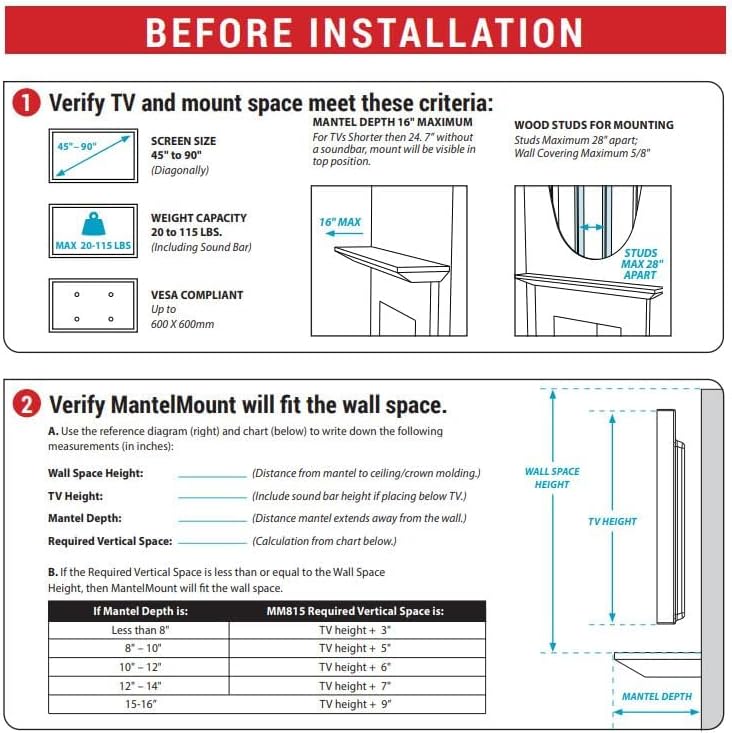 MantelMount MM815 Motorized Remote Control Pull Down TV Mount with Automated Swivel | Above Fireplace Mount for TVs 45"-90" Up to 115 lbs | RF Remote Control & Favorite Memory Positions