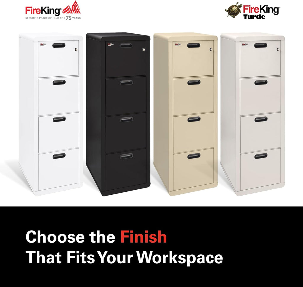 FireKing Turtle Contour - 4 Drawer Fire Safe File Cabinet with Key Lock - 1 Hour Fire Rated, UL Rated & Water Resistant Home Safe - Made in the USA Legal & Letter Filing Cabinet - Black