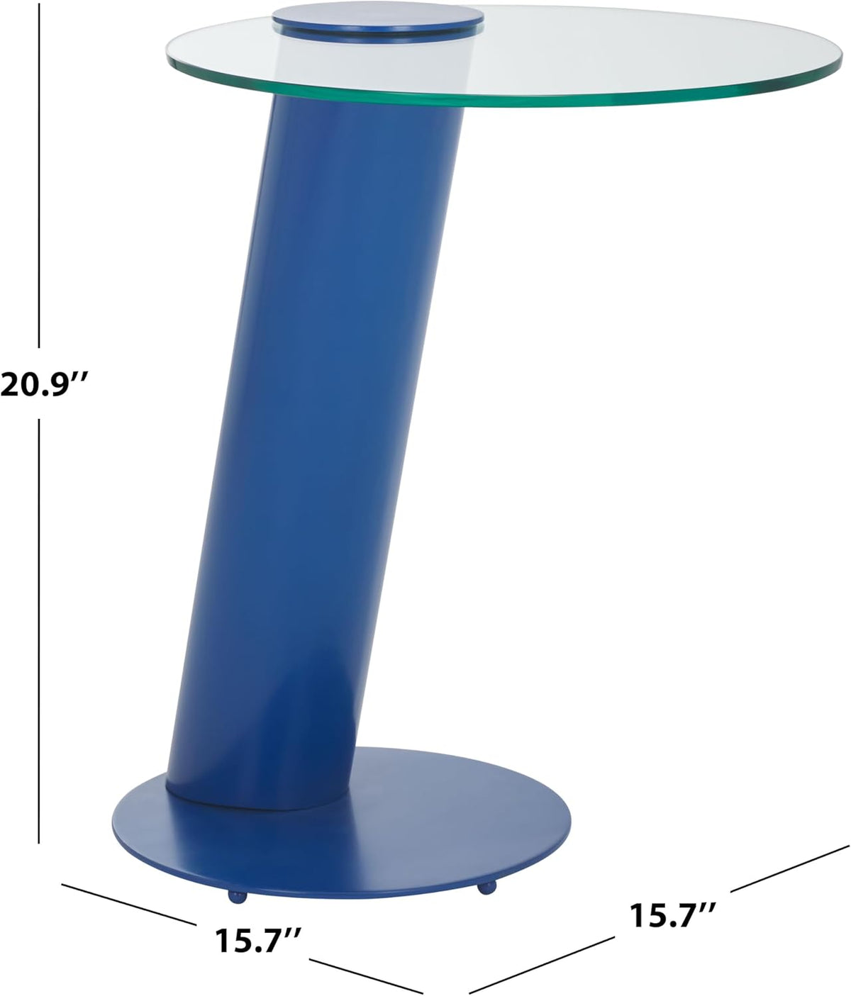 SAFAVIEH Couture Collection - Richardson Blue Metal Accent Table, Sculptural Modern Side Table, Round Glass Top Design (SFV6804C)