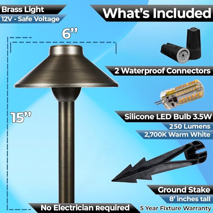 LED Pathway 124 Landscape Lights - 12V Solid Brass Low Voltage LED G4 3.5W 2700K Bulb Outdoor Mushroom Security Garden Patio Deck Pool Area Lights