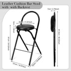 CroBlissful 4 Pcs 24 Inch Folding Bar Stool with Backrest, Leather Padded Folding Stools for Adults up to 350lbs, Collapsible Round Counter Height Stool Chair for Camping Kitchen Shop Cafe (Black)