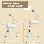 Height Adjustable Drafting Table Desk w/Stool, Tempered Glass Top | Art Craft Drawing Workstation 2 Storage Drawers , Ergonomic , for Painting, Crafting, Architecture Design, Home Studio