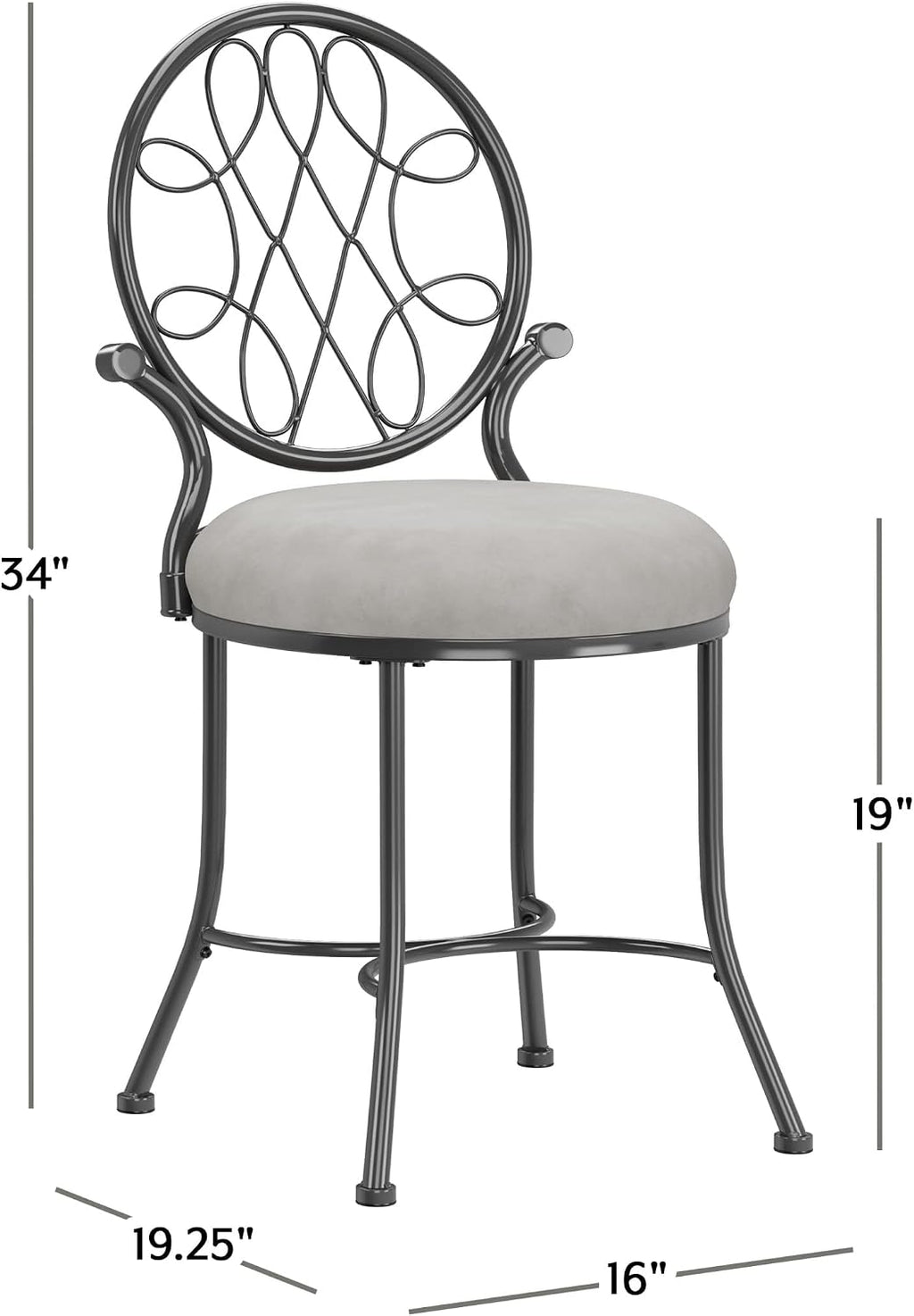 Hillsdale O'Malley Vanity Stool with Spiral Pattern Design, Metallic Gray Fabric
