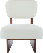 Christopher Knight Home Mores Low Profile Accent Chair Set of 2, Modern Living Room Armless Lounge Chair, Fabric Comfy Reading Chair for Bedroom, Wooden Frame and Thick Padded Seat, White+Walnut