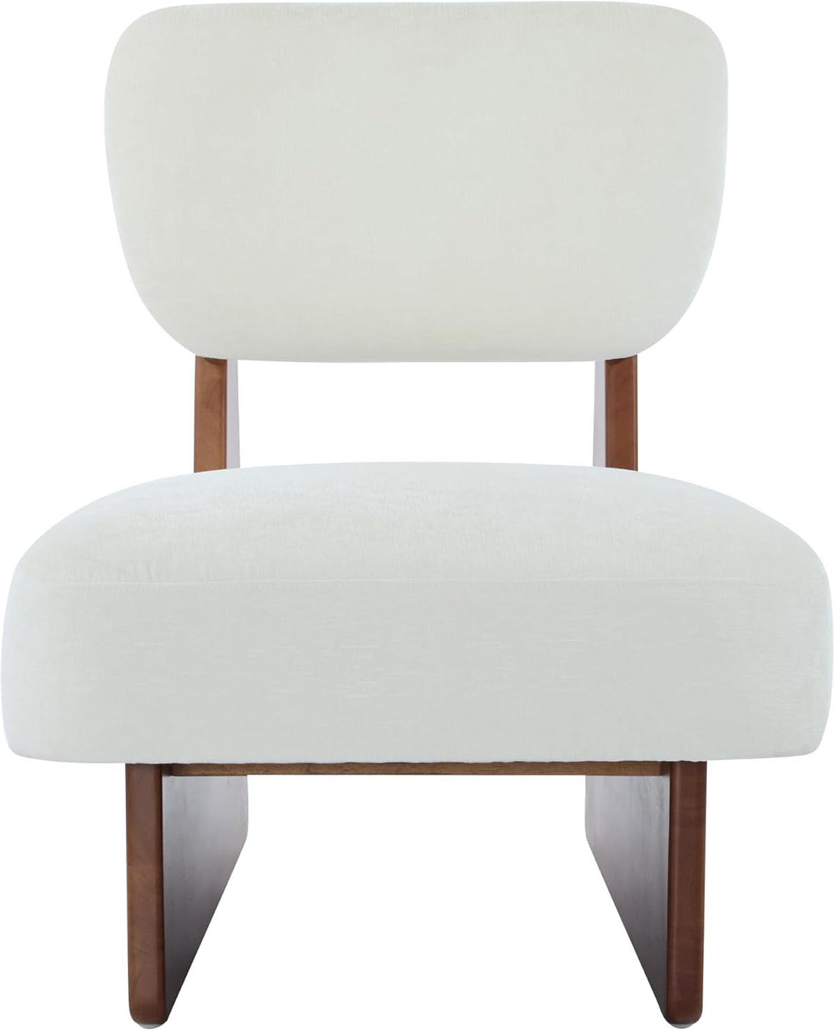 Christopher Knight Home Mores Low Profile Accent Chair Set of 2, Modern Living Room Armless Lounge Chair, Fabric Comfy Reading Chair for Bedroom, Wooden Frame and Thick Padded Seat, White+Walnut