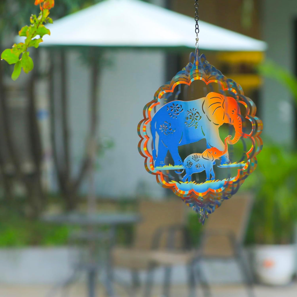 Elephant Wind Spinners Elephant Gifts for Women/Men 12 inch 3D Stainless Steel Hanging Wind Spinner Metal Wind Catchers Kinetic Sculpture for Indoor/Outdoor Decor, Yard Art, Garden Decorations