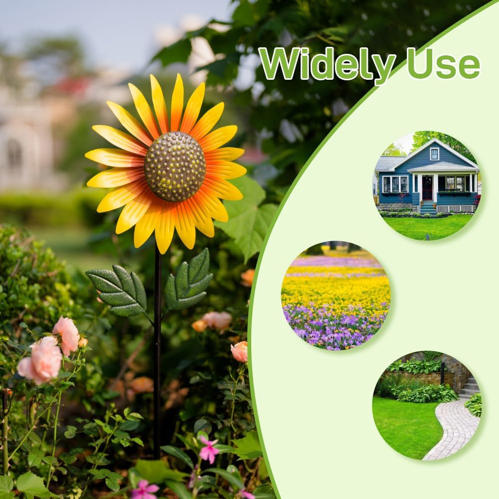 Yard Wind Spinner Outdoor,Garden Wind Spinners & Wind Sculptures,Sunflower Windmills Lawn Decor,Metal Flower Garden Pinwheels for Yard,12.8 * 57 Inches