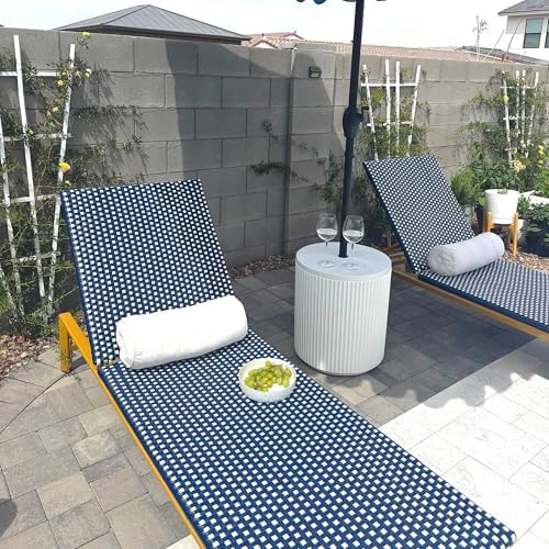 PURPLE LEAF 1 Piece French Patio Chaise Lounge Rattan Teak Frame, Navy | All-weather PE Wicker, Wood-Grain Aluminum Frame, 5 Adjustable Positions, Non-Slip Pads, 440 lbs Capacity, For Pool, Garden