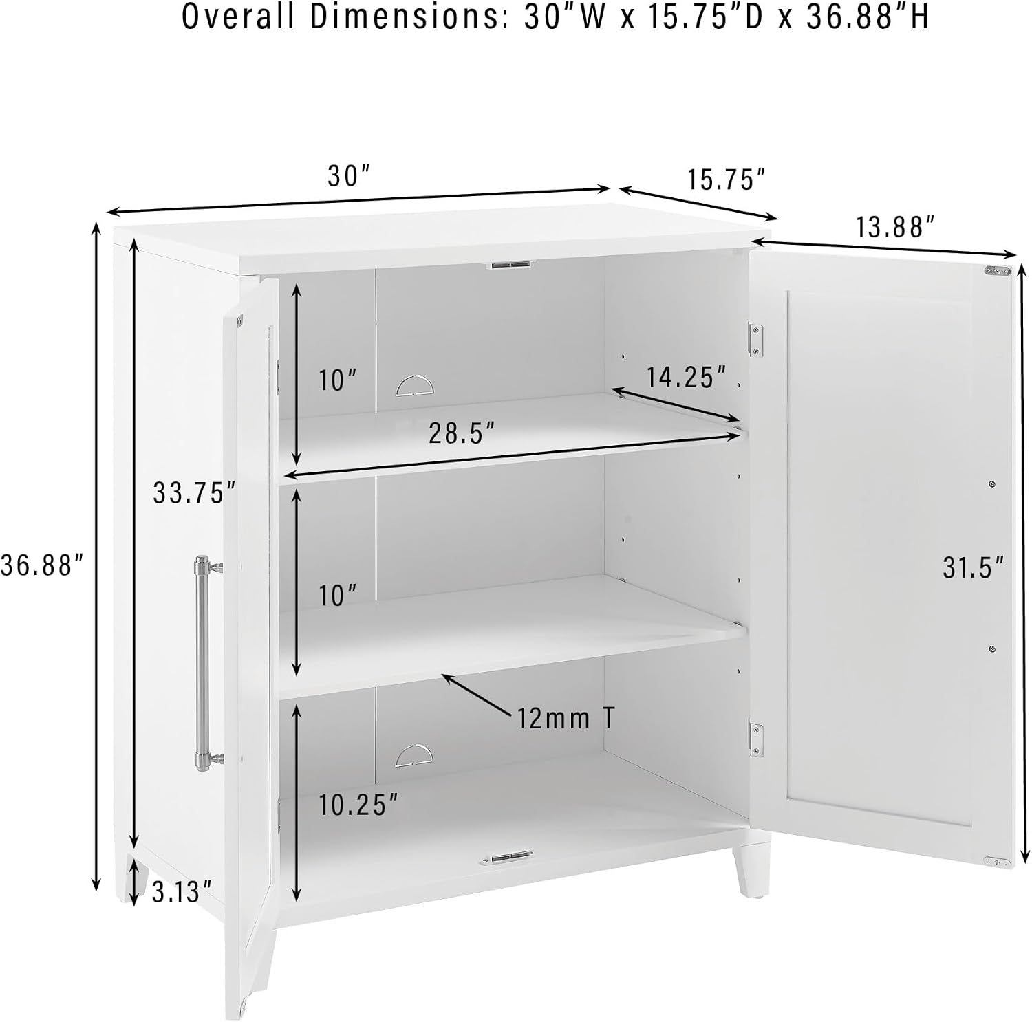 Crosley Furniture Roarke Stackable Kitchen Pantry Storage Cabinet with Doors and Shelves, Accents Cabinets, White