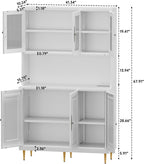 AUN Metal Pantry Cabinet with Charging Station - 68" Multi-Scene Storage Cabinet for Kitchen, Coffee Bar, Dining Room | Adjustable Shelves & Soft-Close Doors,White