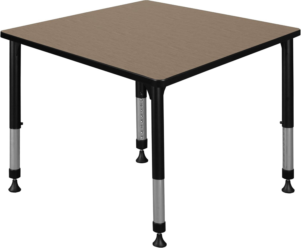 Regency Kee 42 in. Square Height Adjustable Classroom Activity Table- Noble Oak Top & Black Base