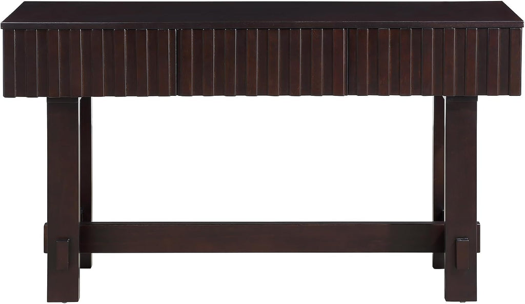 Knocbel Fluted Console Table with 3 Storage Drawers, Farmhouse Mid Century Sofa Table with Solid Wood Legs for Entryway Living Room, 52" W x 15" D x 30" H, Espresso