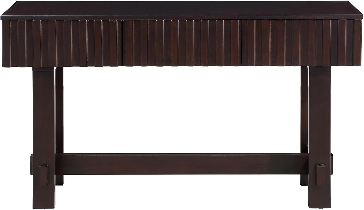 Knocbel Fluted Console Table with 3 Storage Drawers, Farmhouse Mid Century Sofa Table with Solid Wood Legs for Entryway Living Room, 52" W x 15" D x 30" H, Espresso