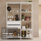 Madesa Kitchen Pantry Storage Rack with 2 Drawers, 7 Shelves and Hanging Space 51" L Multiuse Modular Cabinet for Kitchen Organization - White