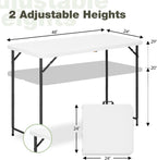 4ft Folding Table with Adjustable Height, 2-Level Foldable Table with HDPE Top & Steel Legs, Portable 4 Foot Folding Table for Picnic, Party, Craft, Indoor Outdoor Use, White