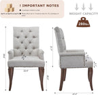 SoarFlash Chenille Dining Chairs Set of 2, Tall Back Side Chair，Modern Upholstered High-end Tufted Side Chair with Armrest, Solid Wood Leg, Beige